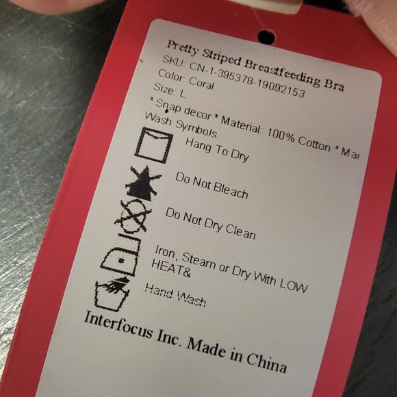 Pat Pat Womens Pink‎ White Cotton Pretty Striped Breastfeeding Bra Size Large - Picture 5 of 7